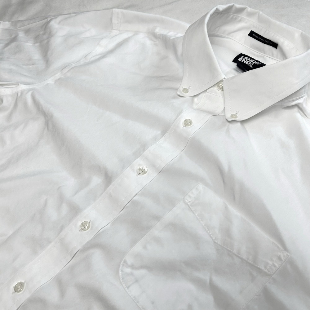 Lands End Men White No Iron Supima Pinpoint Dress Shirt 17.5 36T Traditional Fit